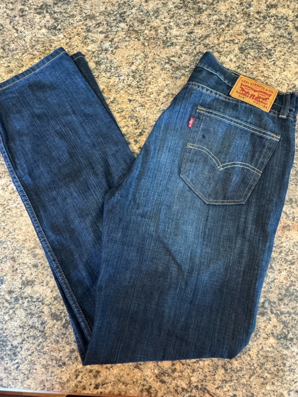 Levi’s 514 Jeans Men 34x34 Slim Fit Straight Leg Dark Wash Faded Stretch Levis